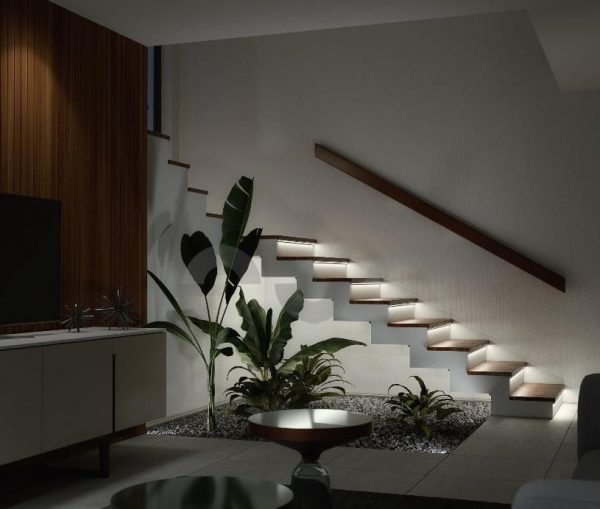 led strip hoek profiel led line  ingebouwd in de trap sfeerverlichting