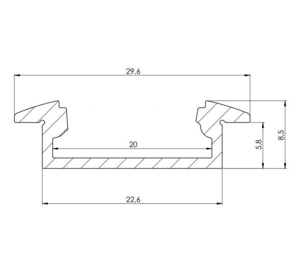 tekening en afmetingen led profiel slim line wide 8mm