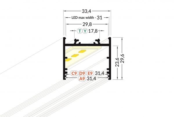 Tekening van het led stripprofiel led line 4100