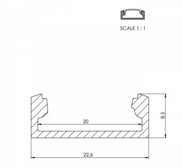 Afmetingen  Slim Line Wide 8 mm