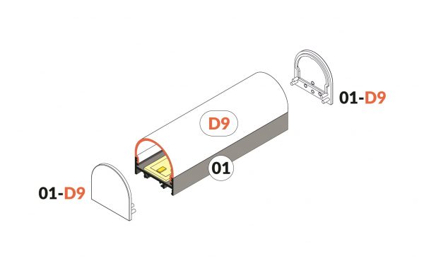 Halfronde eindkap voor LED LINE 4000 (2 stuks)